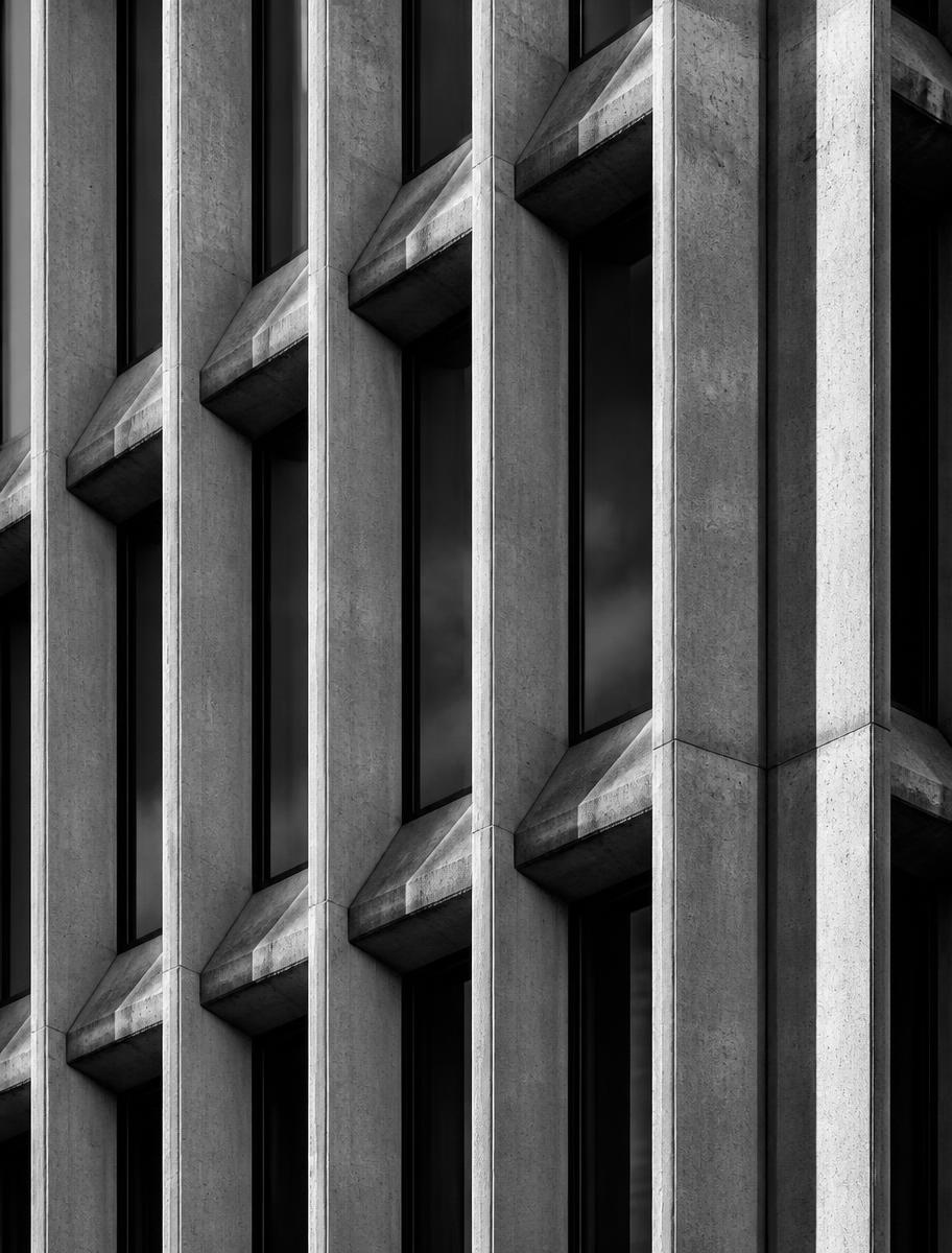 Concrete and glass facade of a modern office building